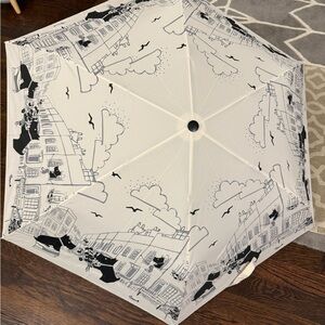 RADLEY LONDON Cream and Black Cityscape Print Folding Umbrella Scottie dog